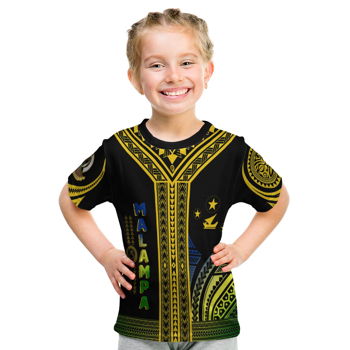 (Custom Personalised) Vanuatu Malampa Province Kid T - Shirt Unique Black & Gold LT7 Youth XL Size14 - Polynesian Pride