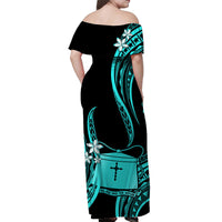 Tokelau Matching Dress and Hawaiian Shirt Tokelauan Tatau with Badge Turquoise LT14 - Polynesian Pride
