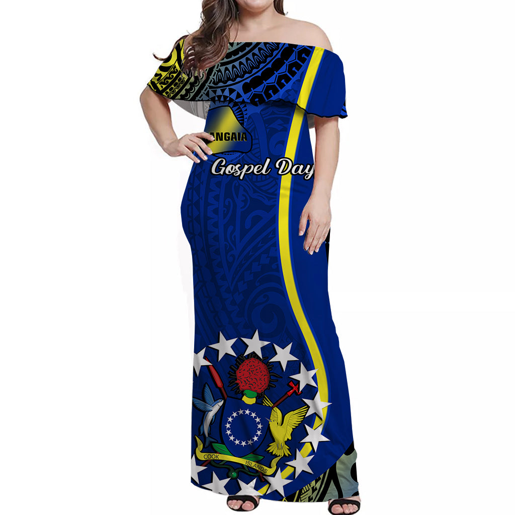 Personalised Cook Islands Matching Hawaiian Shirt and Dress June 15 Mangaia Gospel Day Blue Version LT14 No Shirt Blue - Polynesian Pride