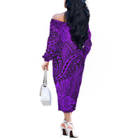 Purple Hawaii Family Matching Off Shoulder Long Sleeve Dress And Hawaiian Shirt Tribal Art LT14 - Polynesian Pride