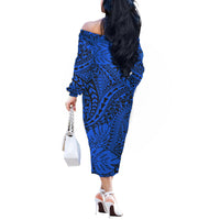 Blue Hawaii Family Matching Off Shoulder Long Sleeve Dress And Hawaiian Shirt Tribal Art LT14 - Polynesian Pride