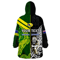 (Custom Personalised) Australia Kangaroos And All Black Rugby Wearable Blanket Hoodie Aboriginal Mix NZ Maori Fern LT14 - Polynesian Pride