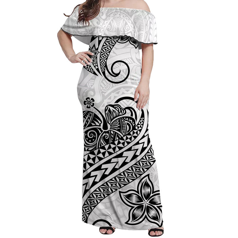 Polynesian Tribal Tattoo Retro Couples Off Long Dress and Hawaiian Shirt Black Screen Color LT9 - Polynesian Pride