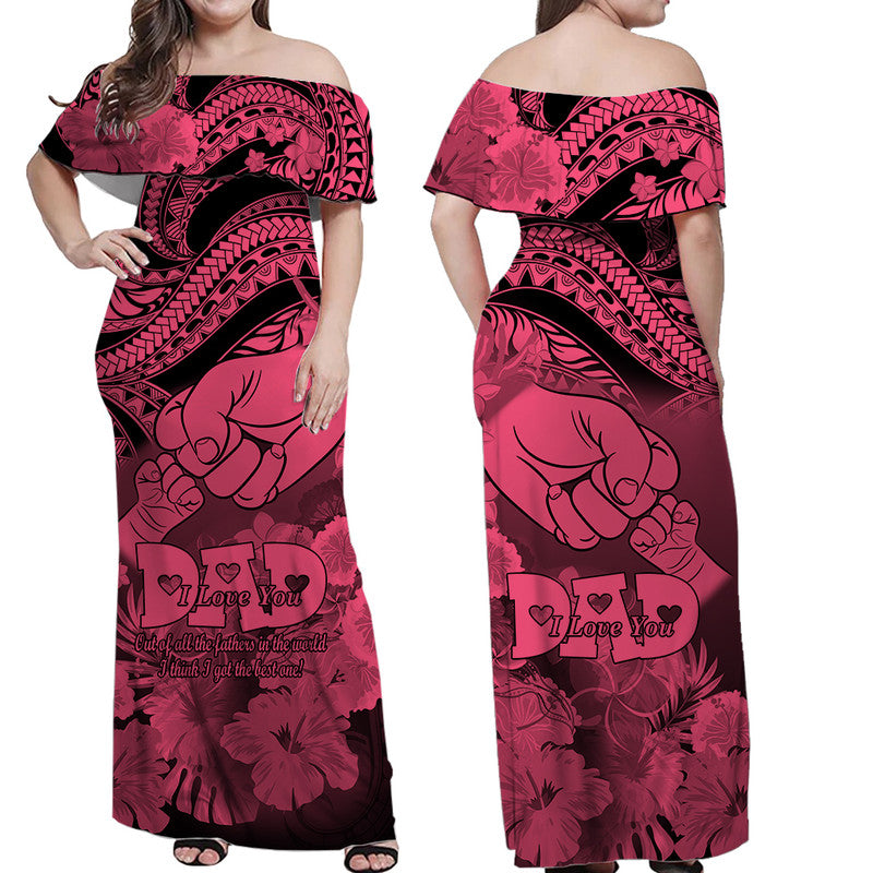 Matching Hawaiian Outfits For Couples Polyneisian Happy Father Day Dress and Hawaiian Shirt I Love You Dad Tribal Pink LT9 - Polynesian Pride