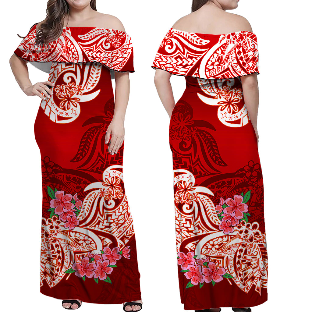 Polynesian Flower Tribal Matching Dress and Hawaiian Shirt Red LT9 - Polynesian Pride