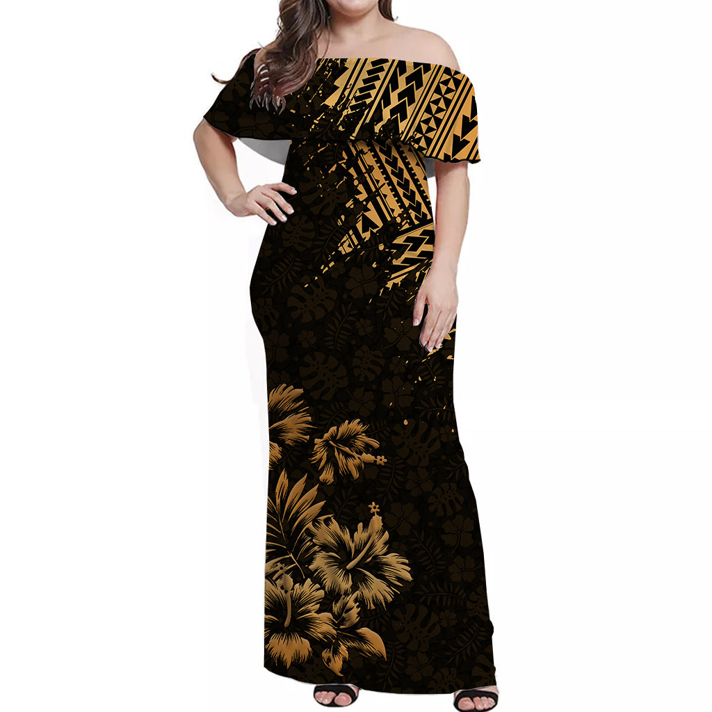 Hawaii Summer Matching Dress and Hawaiian Shirt Mix Polynesian Gold LT6 No Shirt Gold - Polynesian Pride