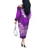 Polynesian Matching Couples Outfit Floral Tribal Combo Long Sleeve Dress And Hawaiian Shirt Purple LT9 - Polynesian Pride