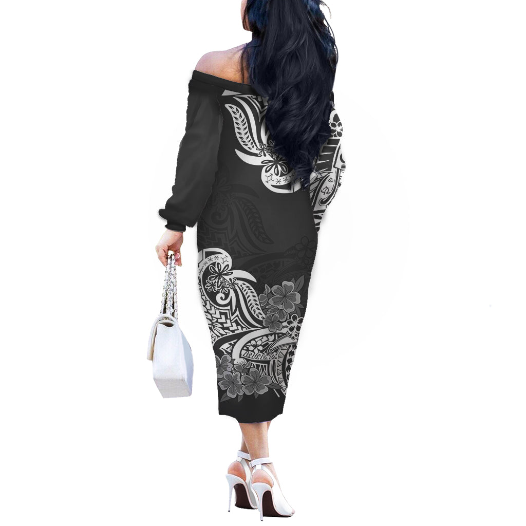 Polynesian Floral Tribal Off Shoulder Long Sleeves Dress Black LT9 - Polynesian Pride