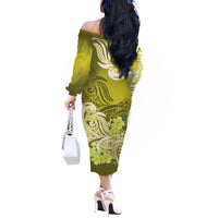 Polynesian Floral Tribal Off Shoulder Long Sleeves Dress Yellow LT9 - Polynesian Pride