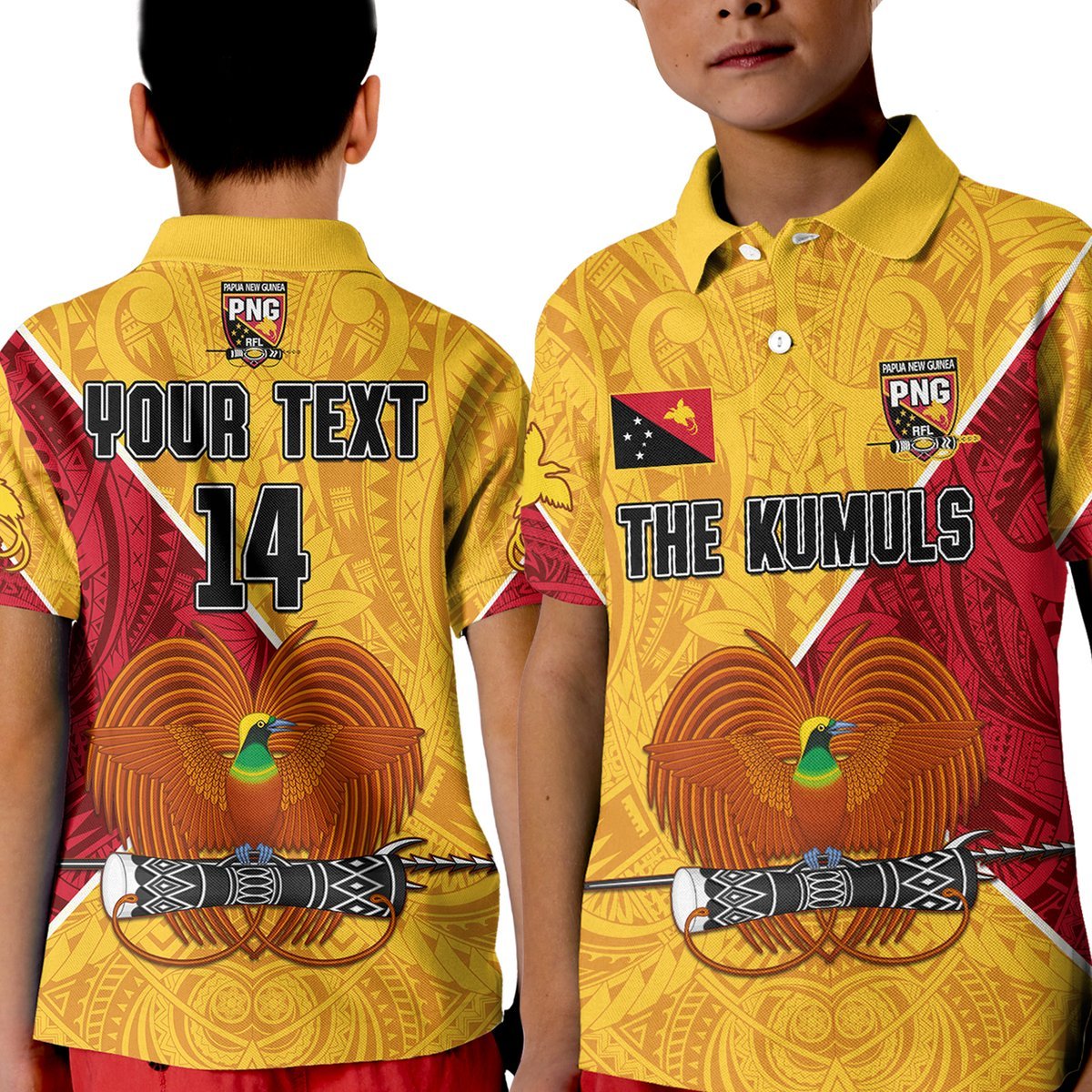 (Custom Text and Number) The Kumuls PNG Polo Shirt Papua New Guinea Polynesian Dynamic Style LT14 Yellow - Polynesian Pride