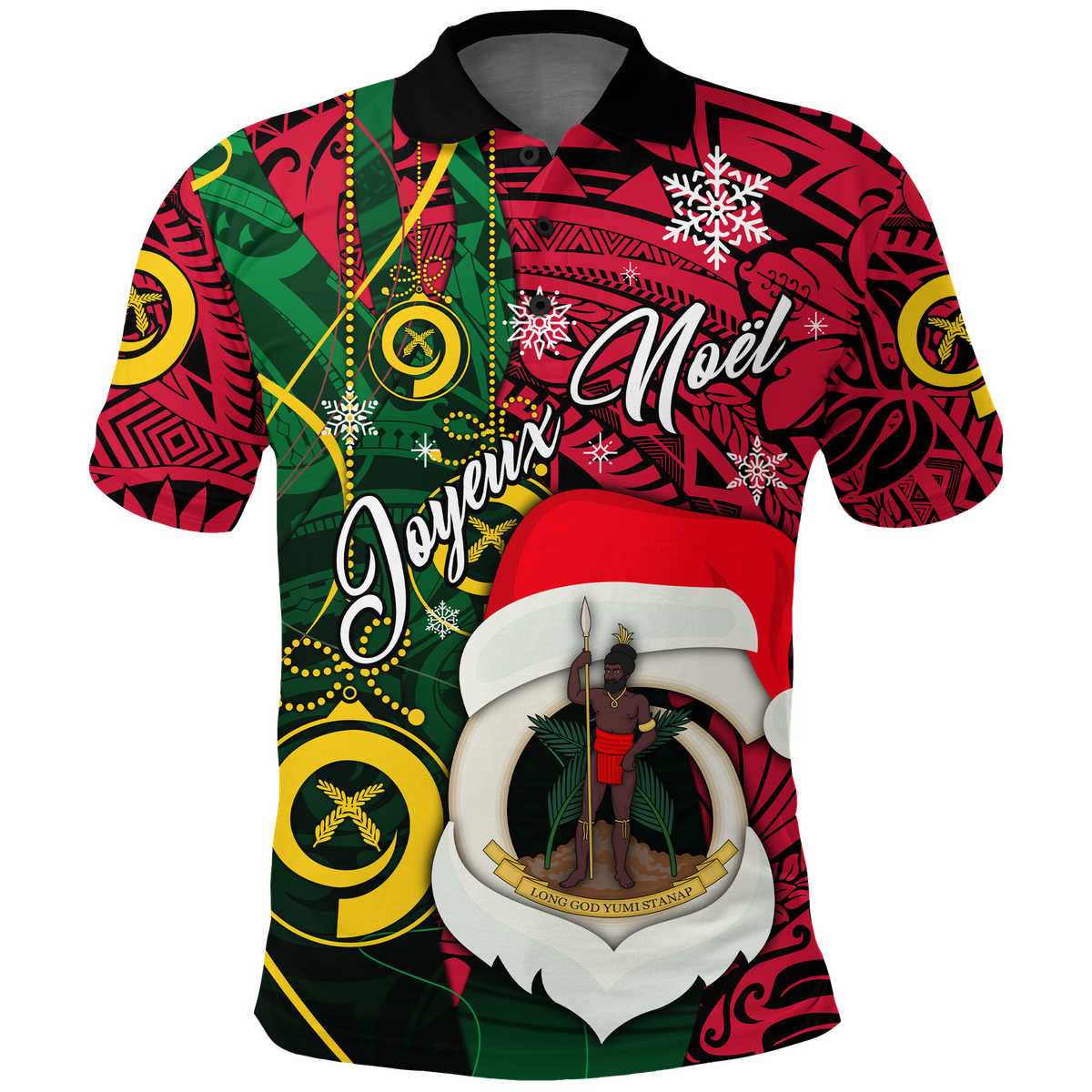 Custom Vanuatu Christmas Joyeux Nol Santas God Yumi Polo Shirt LT2 - Polynesian Pride