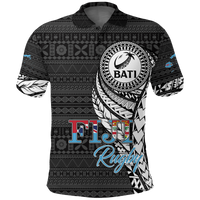 Fiji Rugby Bati Tapa Pattern Polo Shirt LT2 BLACK - Polynesian Pride