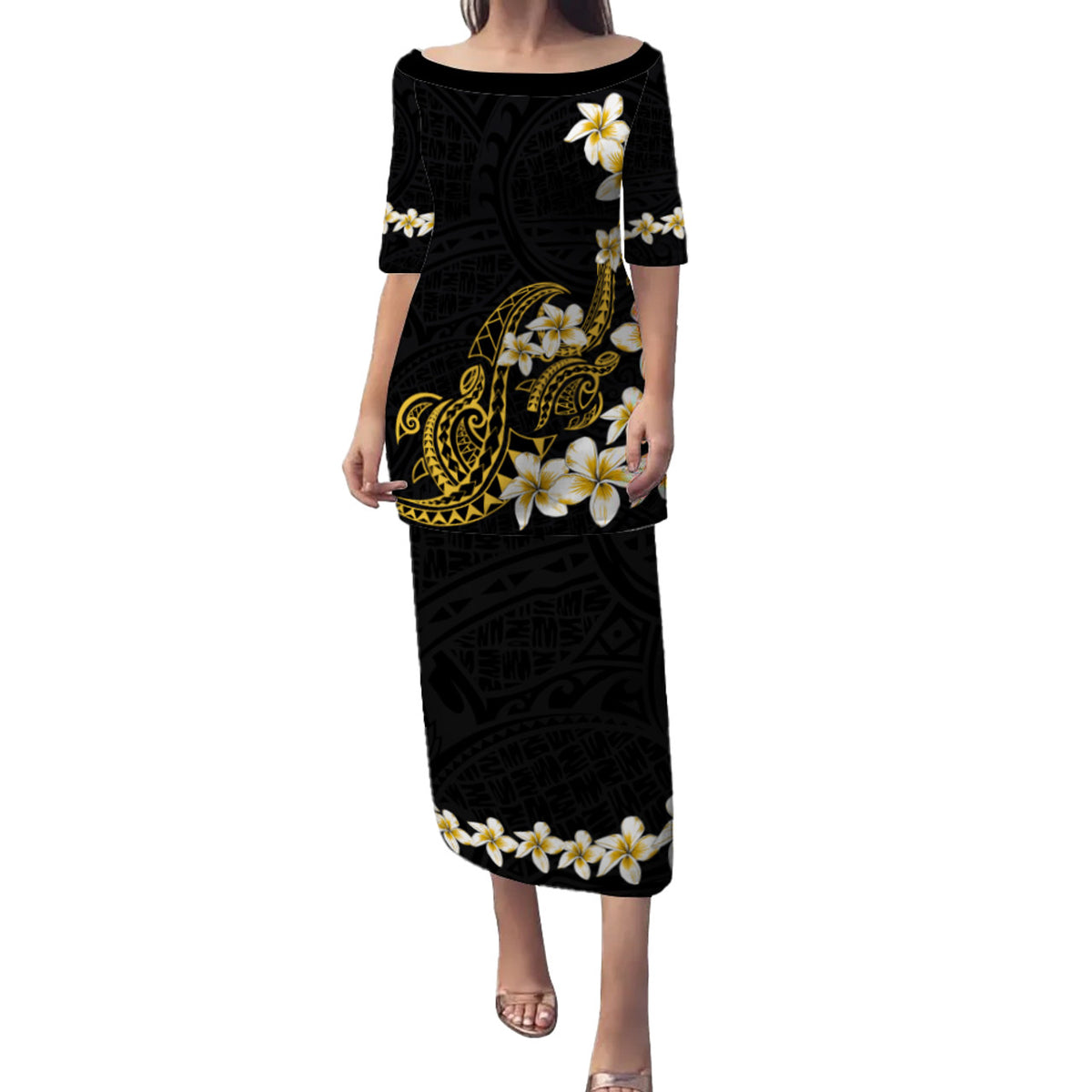 Hawaii Combo Puletasi And Shirt Polynesian Tribal Tattoo Plumeria Flower RLT9 - Polynesian Pride