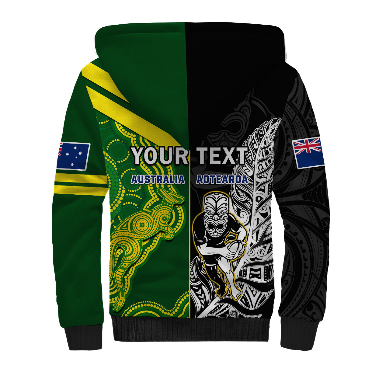 (Custom Personalised) Australia Kangaroos And All Black Rugby Sherpa Hoodie Aboriginal Mix NZ Maori Fern LT14 - Polynesian Pride