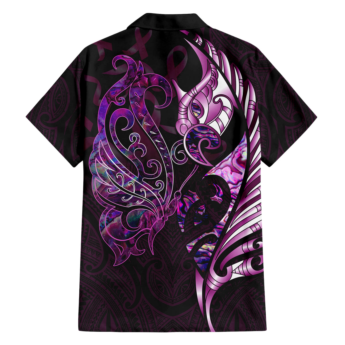 New Zealand Breast Cancer Family Matching Summer Maxi Dress and Hawaiian Shirt Pink Manaia Fern With Paua Shell LT14 - Polynesian Pride