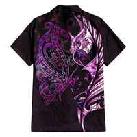 New Zealand Breast Cancer Family Matching Summer Maxi Dress and Hawaiian Shirt Pink Manaia Fern With Paua Shell LT14 - Polynesian Pride