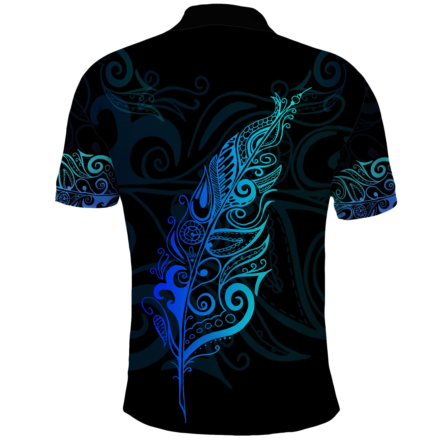 New Zealand Maori Polo Shirt Light Silver Fern Blue