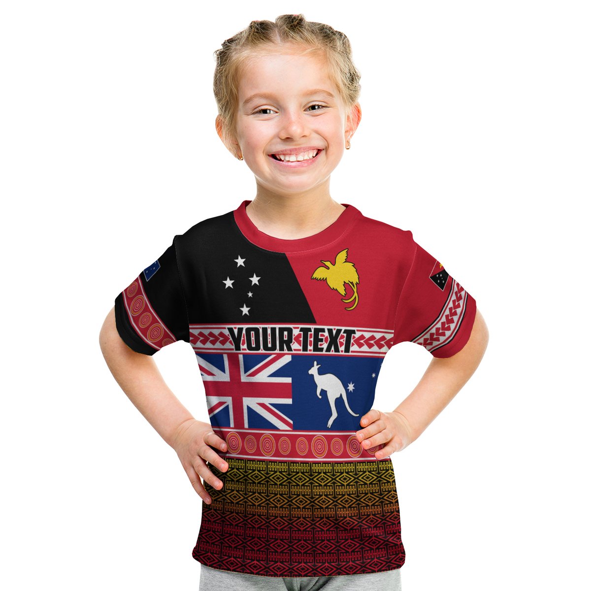 (Custom Personalised) Papua New Guinea and Australia T Shirt KID Polynesian PNG and AUS LT13 Youth XL Size14 - Polynesian Pride