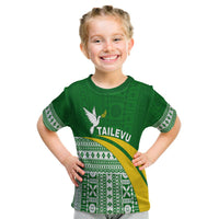(Custom Text And Number) Tailevu Rugby T Shirt Kid Fiji Rugby Tapa Pattern Green LT13 - Polynesian Pride