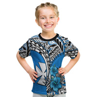 (Custom Personalised) Wallis et Futuna T Shirt KID Polynesian Pattern and Hibiscus Flowers Version Blue LT13 Youth XL Size14 - Polynesian Pride