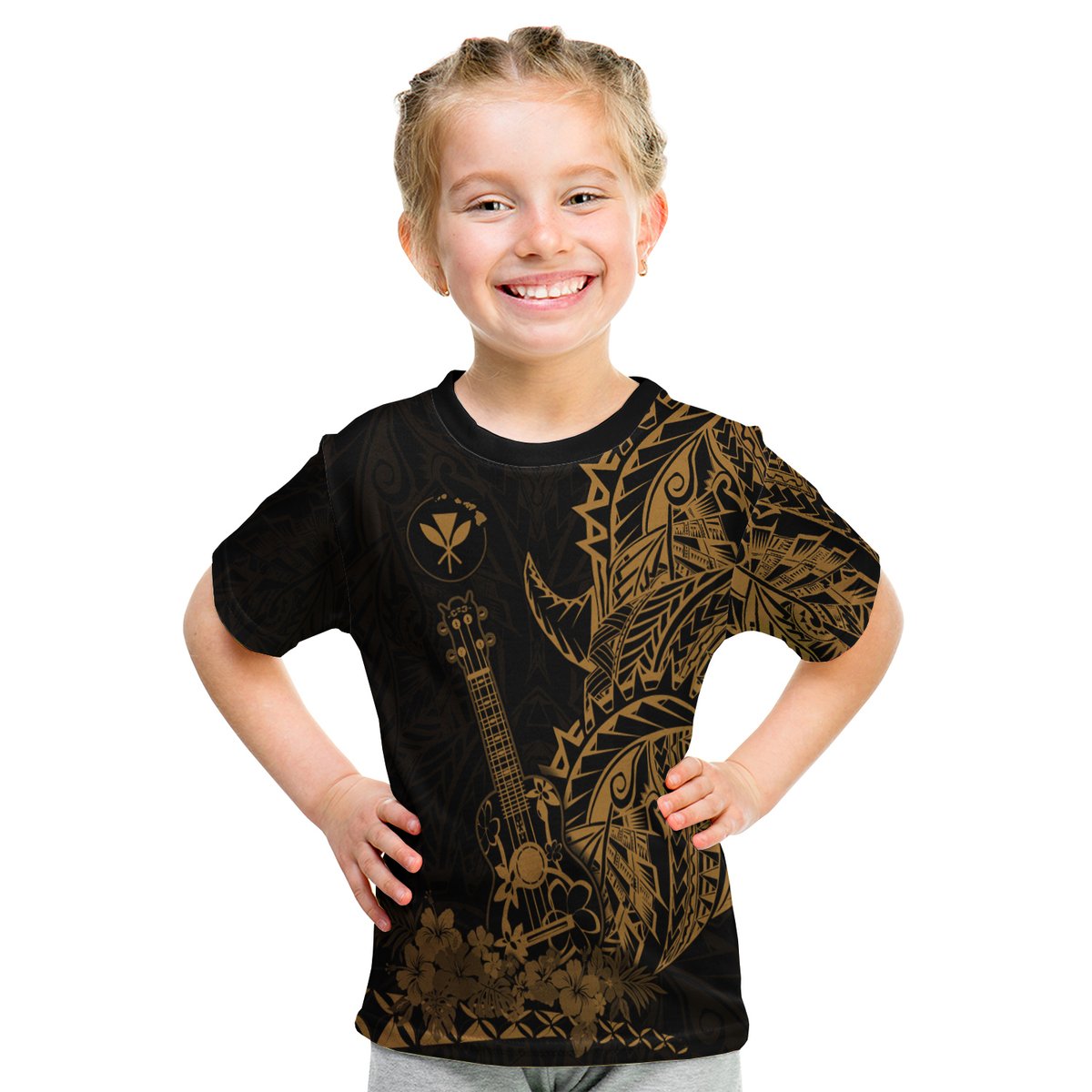 Hawaii Polynesian T Shirt Kid Ukulele Gold LT13 Youth XL Size14 - Polynesian Pride