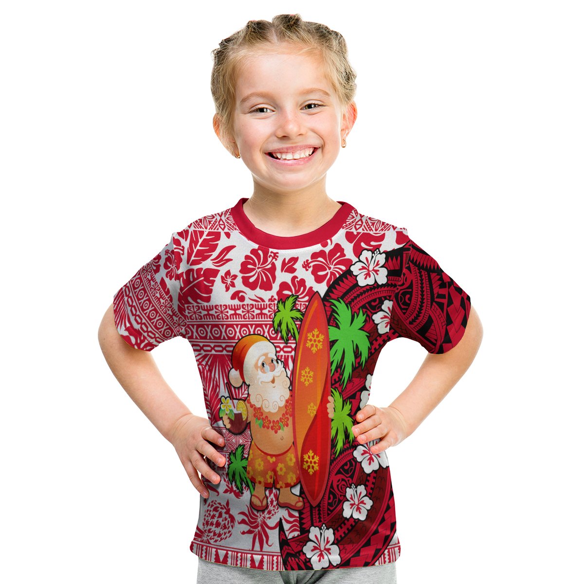 Mele Kalikimaka T Shirt Kid Christmas Hawaii With Santa Claus LT13 Youth XL Size14 - Polynesian Pride