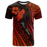 Custom Polynesian Valentine Couple T Shirt I LOVE YOU Hibiscus Style Red LT13 No Men - Polynesian Pride