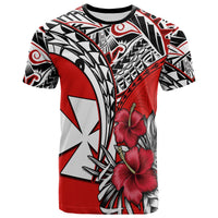 Custom Wallis et Futuna T Shirt Polynesian Pattern and Hibiscus Flowers Version Red LT13 Unisex Red - Polynesian Pride