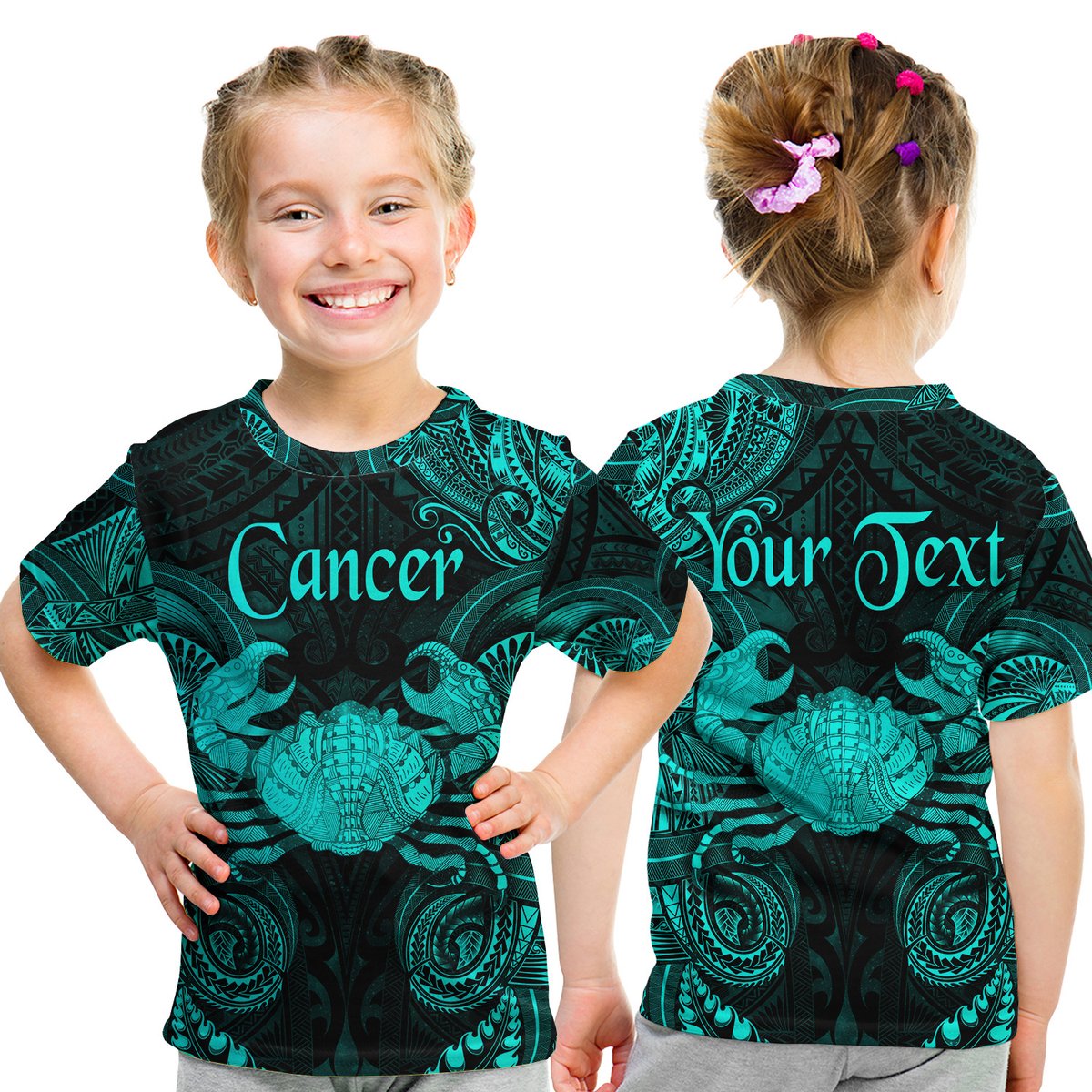 (Custom Personalised) Cancer Zodiac Polynesian T Shirt Kid Unique Style - Turquoise LT8 Youth XL Size14 - Polynesian Pride