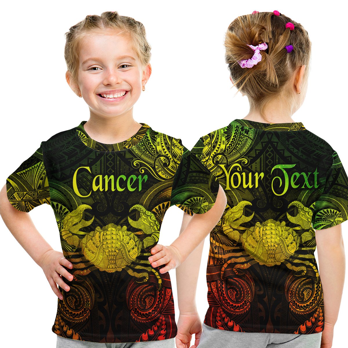 (Custom Personalised) Cancer Zodiac Polynesian T Shirt Kid Unique Style - Reggae LT8 Youth XL Size14 - Polynesian Pride