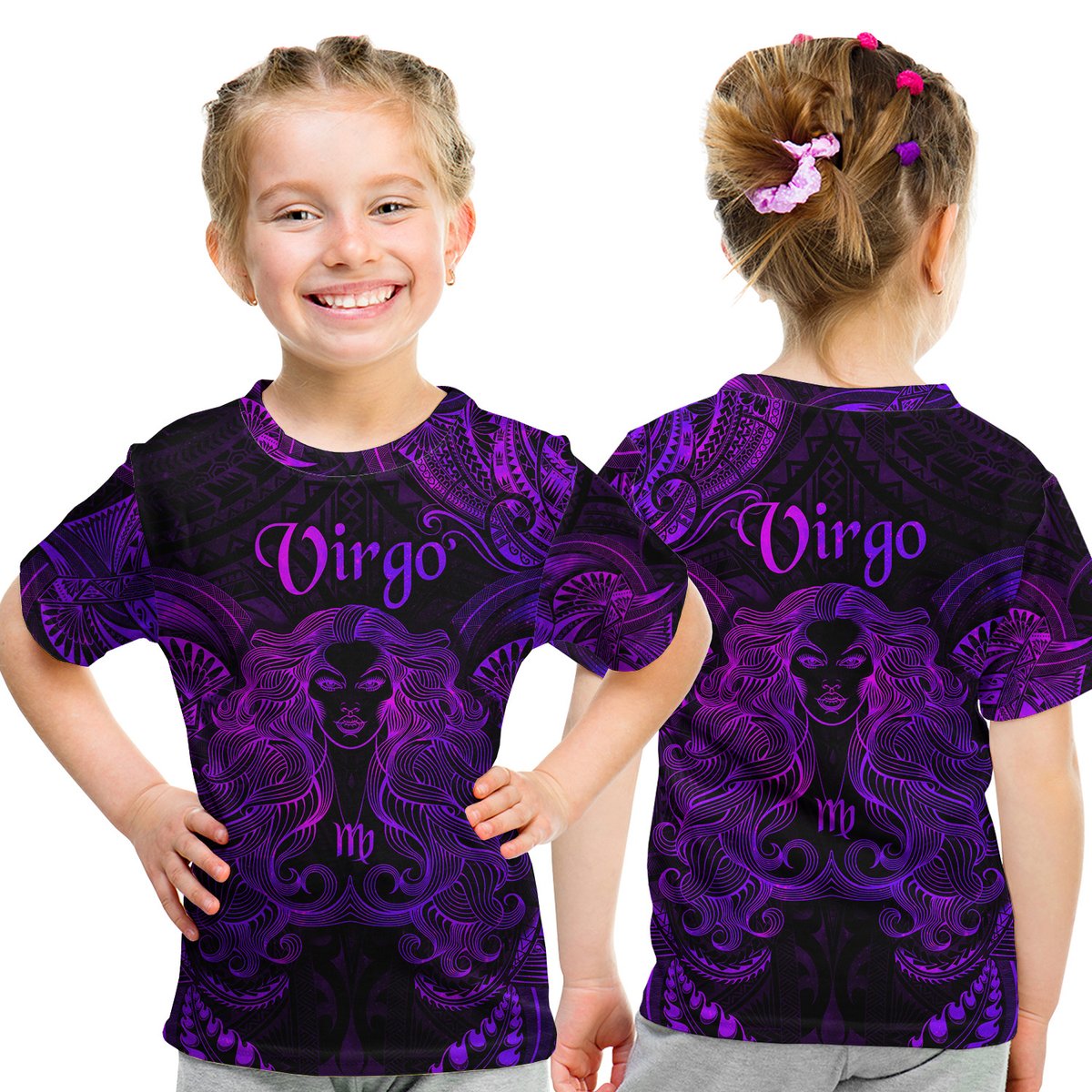Virgo Zodiac Polynesian T Shirt Kid Unique Style - Purple LT8 Youth XL Size14 - Polynesian Pride