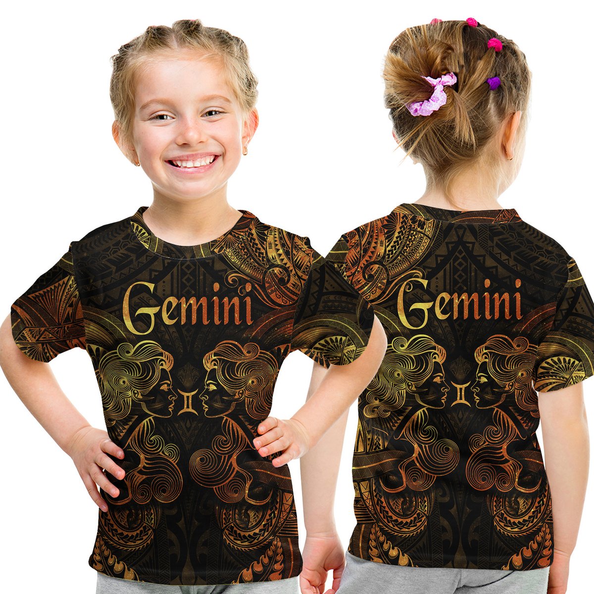 Gemini Zodiac Polynesian T Shirt Kid Unique Style - Gold LT8 Youth XL Size14 - Polynesian Pride