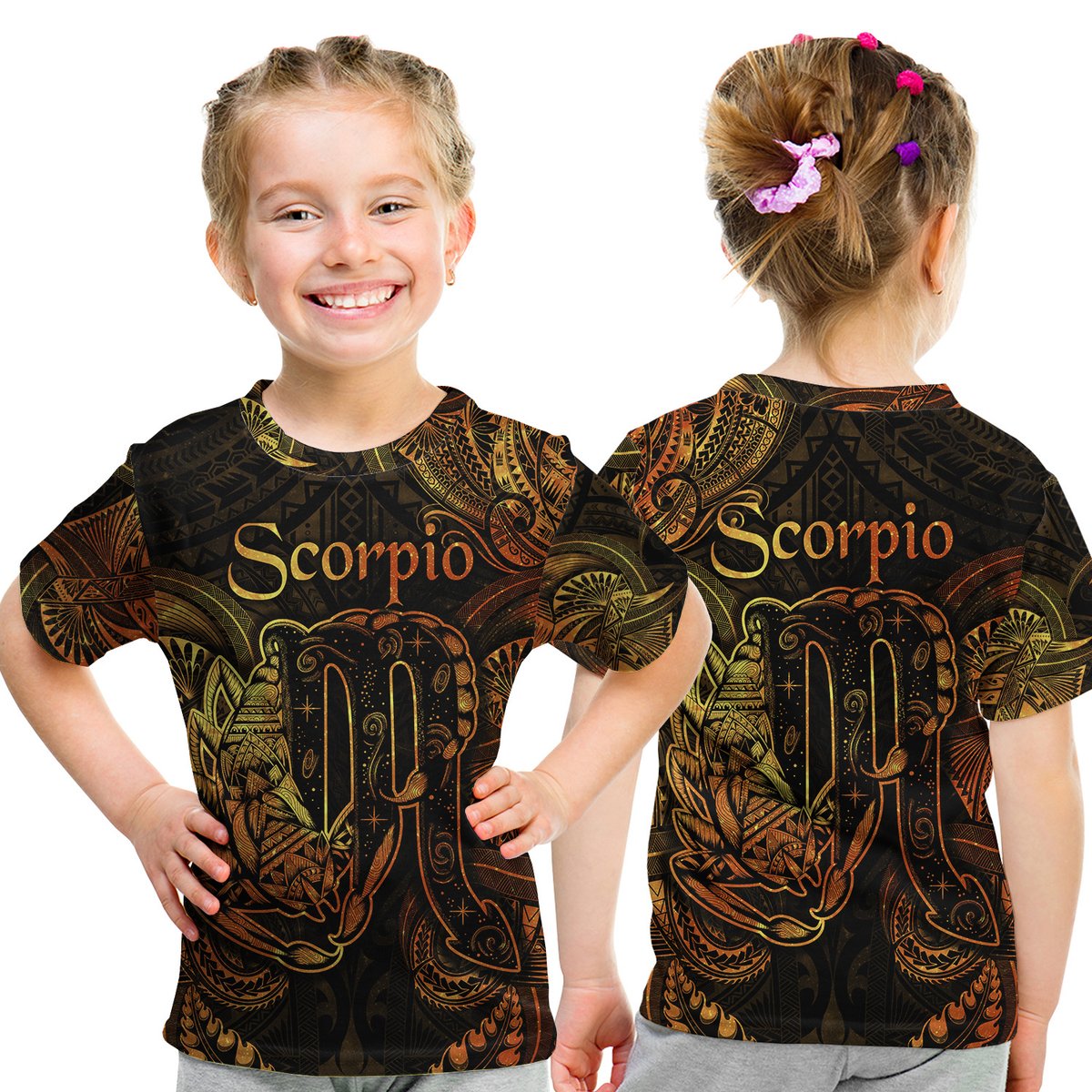 Scorpio Zodiac Polynesian T Shirt Kid Unique Style - Gold LT8 Youth XL Size14 - Polynesian Pride