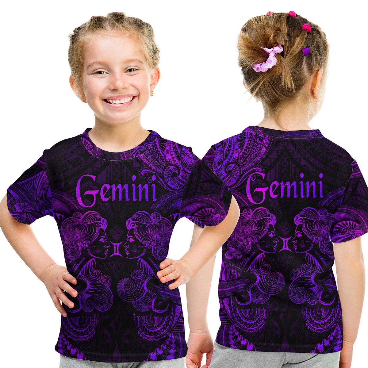 Gemini Zodiac Polynesian T Shirt Kid Unique Style - Purple LT8 Youth XL Size14 - Polynesian Pride