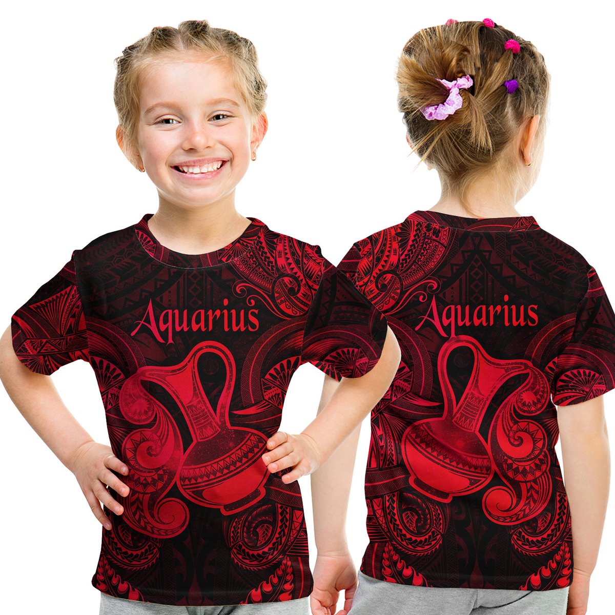 Aquarius Zodiac Polynesian T Shirt Kid Unique Style - Red LT8 Youth XL Size14 - Polynesian Pride