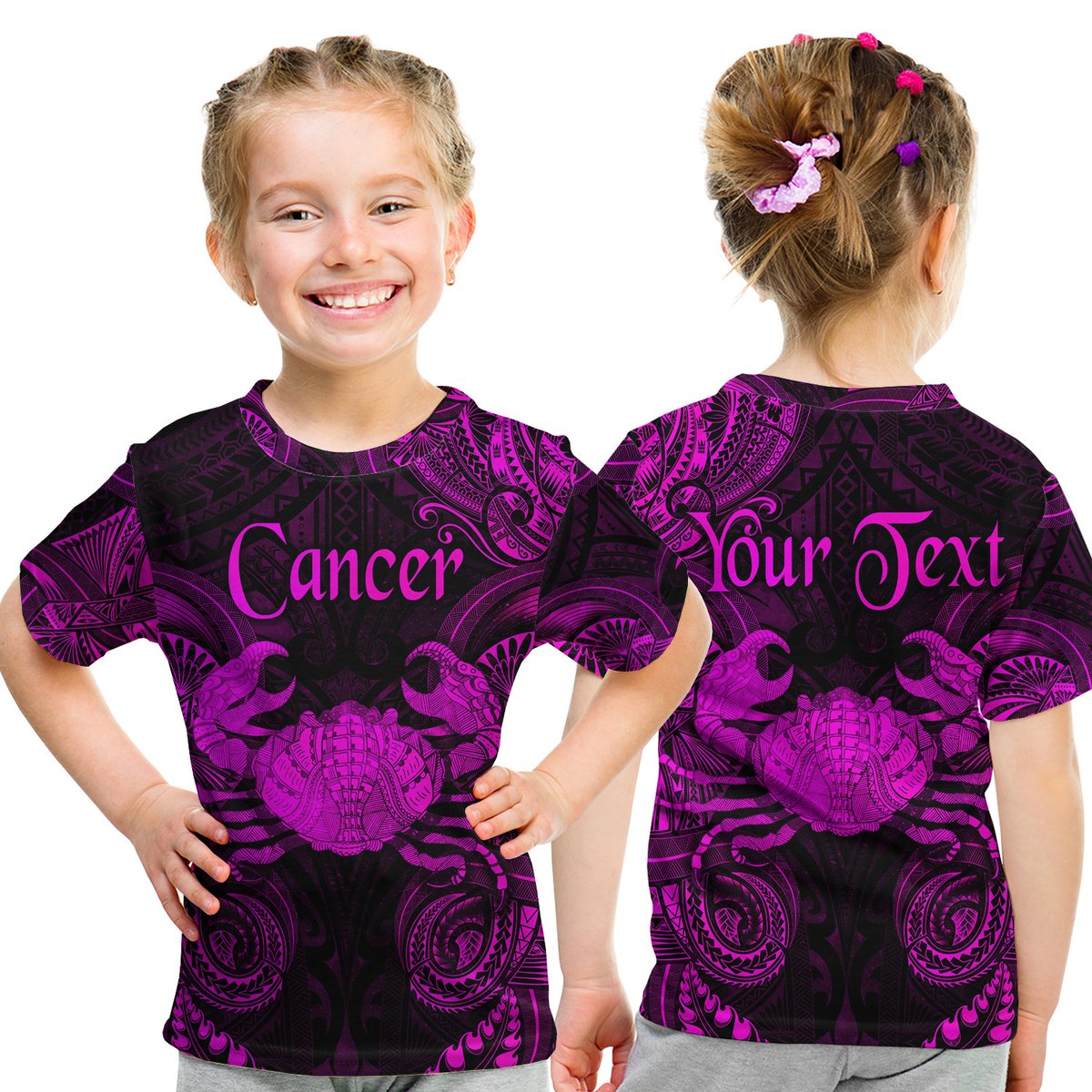 (Custom Personalised) Cancer Zodiac Polynesian T Shirt Kid Unique Style - Pink LT8 Youth XL Size14 - Polynesian Pride