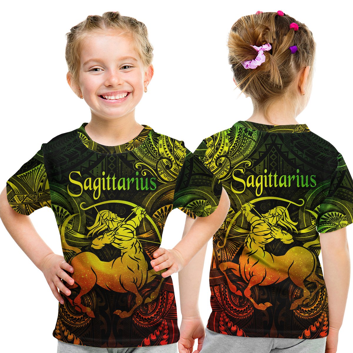 Sagittarius Zodiac Polynesian T Shirt Kid Unique Style - Reggae LT8 Youth XL Size14 - Polynesian Pride
