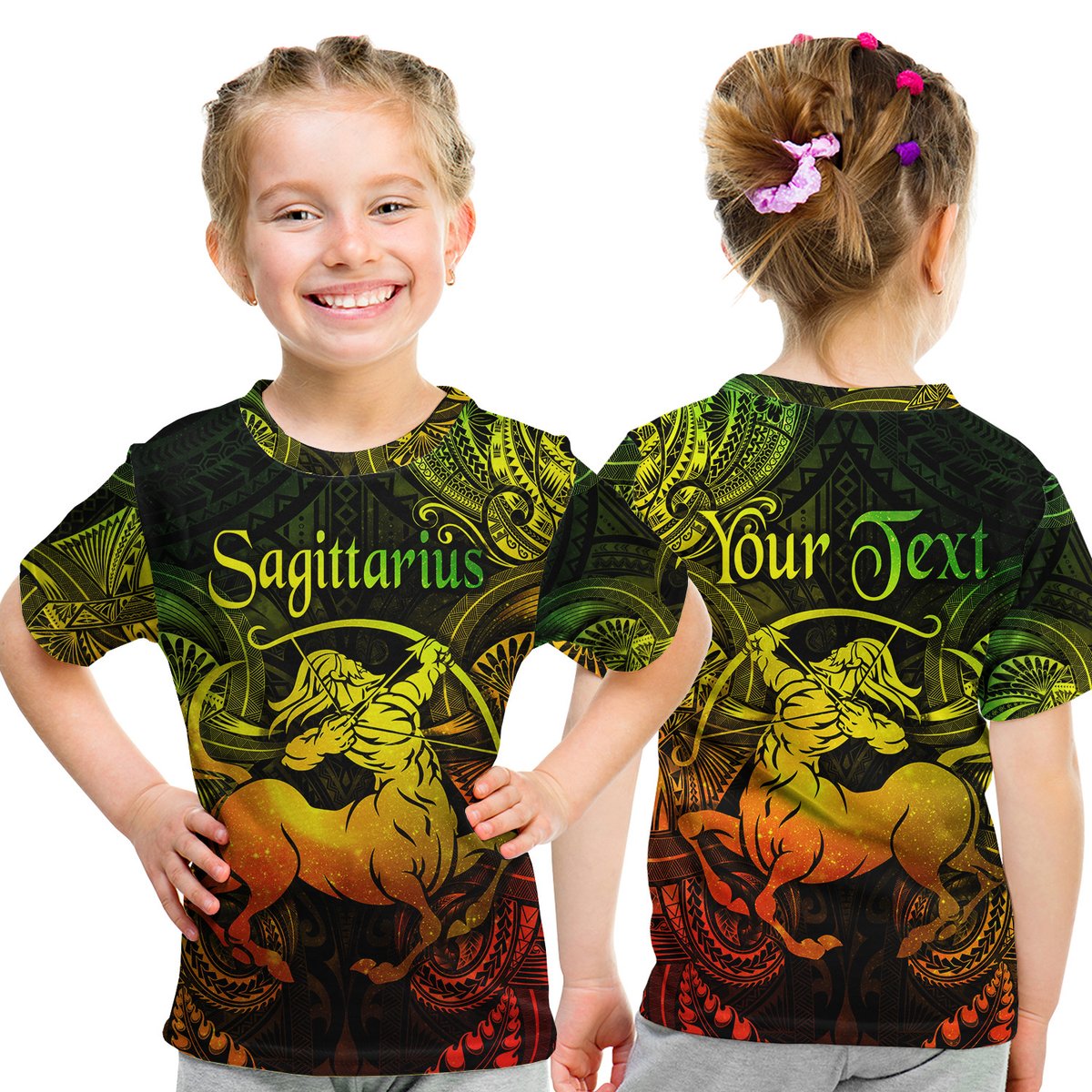 (Custom Personalised) Sagittarius Zodiac Polynesian T Shirt Kid Unique Style - Reggae LT8 Youth XL Size14 - Polynesian Pride
