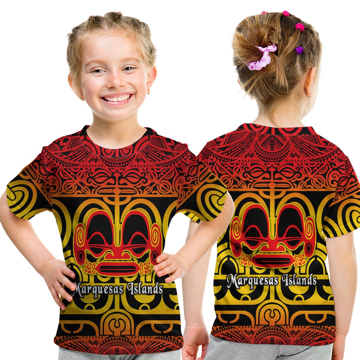 Marquesas Islands T Shirt Kid Marquesan Tattoo Simple Style - Gradient Red LT8 Youth XL Size14 - Polynesian Pride