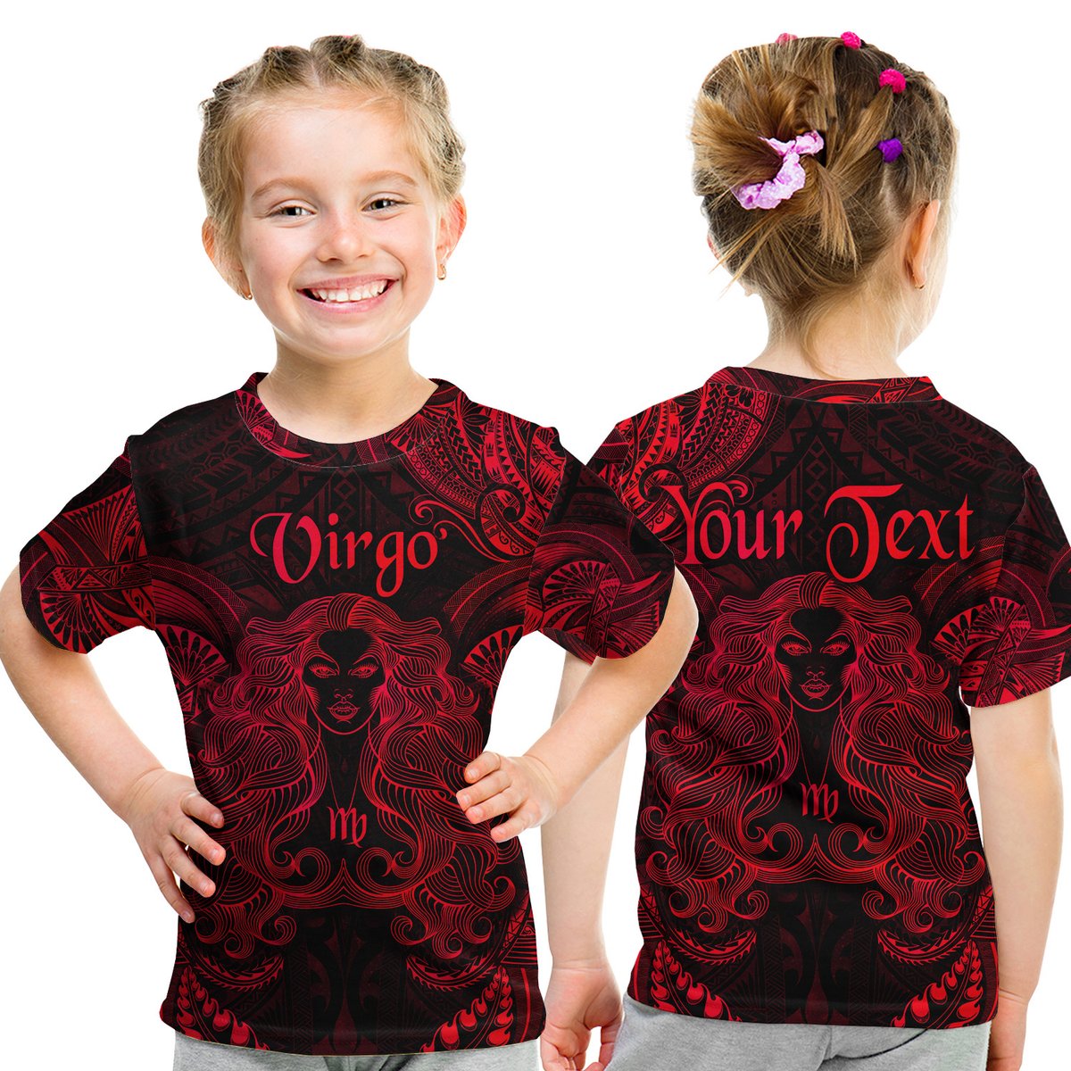 (Custom Personalised) Virgo Zodiac Polynesian T Shirt Kid Unique Style - Red LT8 Youth XL Size14 - Polynesian Pride