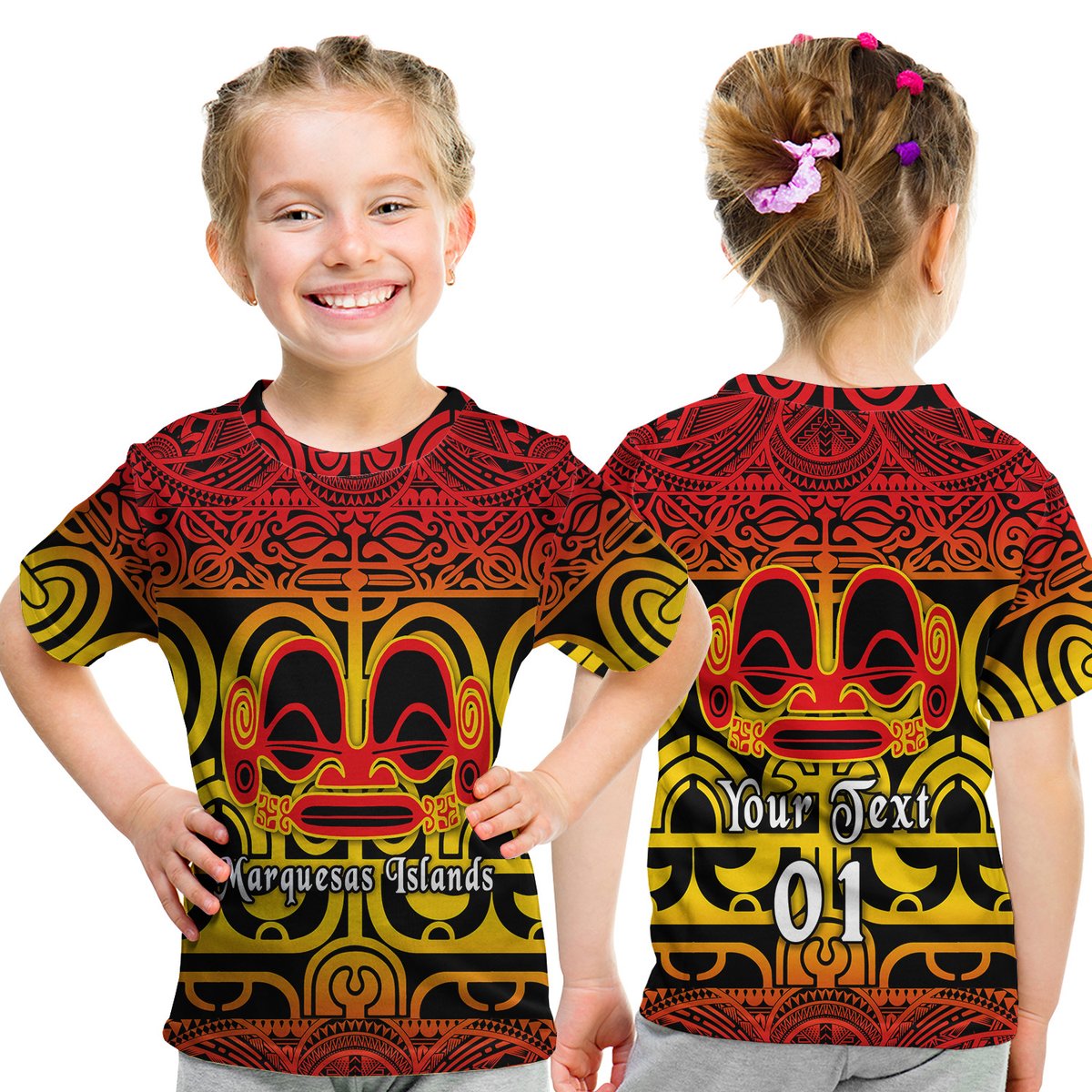(Custom Personalised) Marquesas Islands T Shirt Kid Marquesan Tattoo Simple Style - Gradient Red LT8 Youth XL Size14 - Polynesian Pride