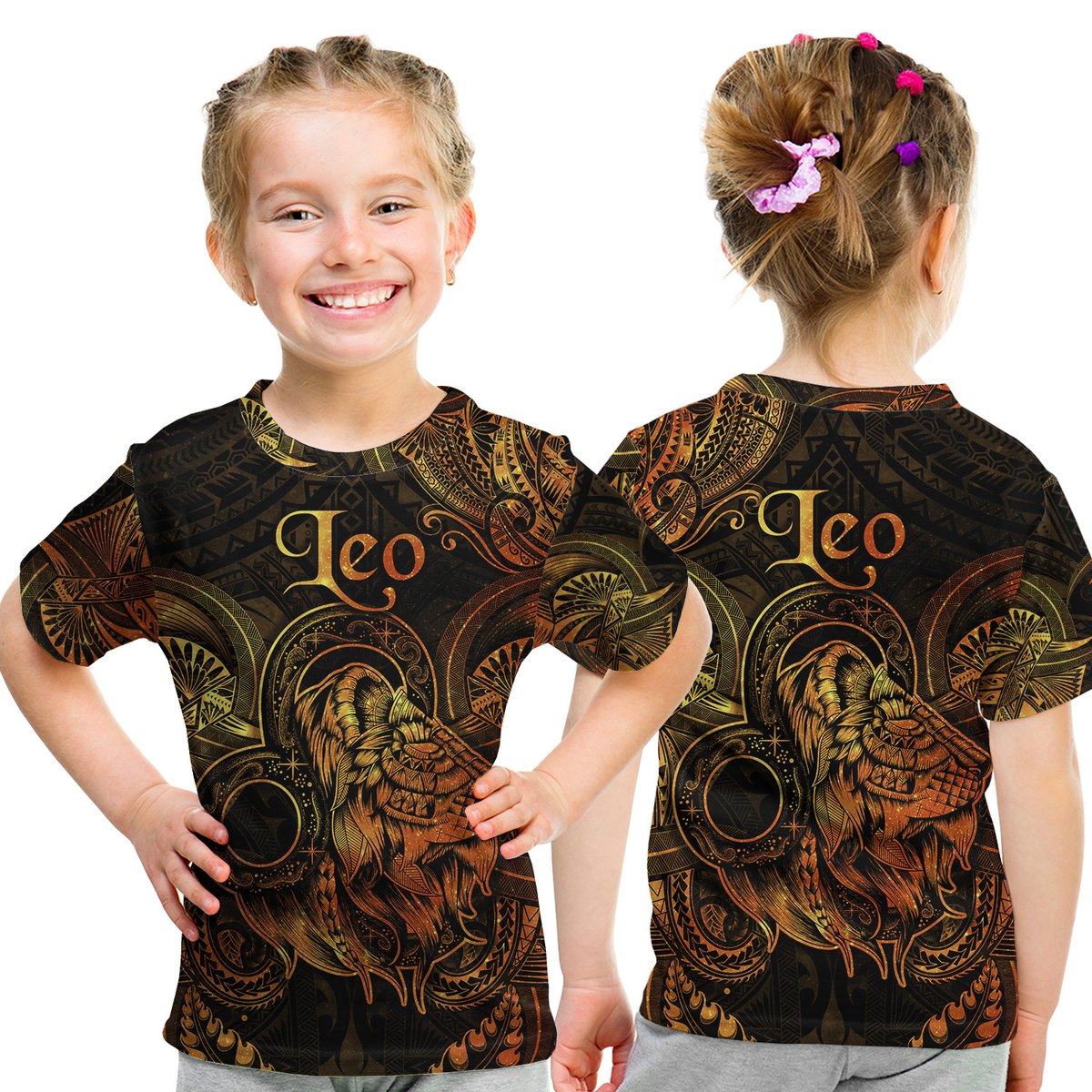 Leo Zodiac Polynesian T Shirt Kid Unique Style - Gold LT8 Youth XL Size14 - Polynesian Pride