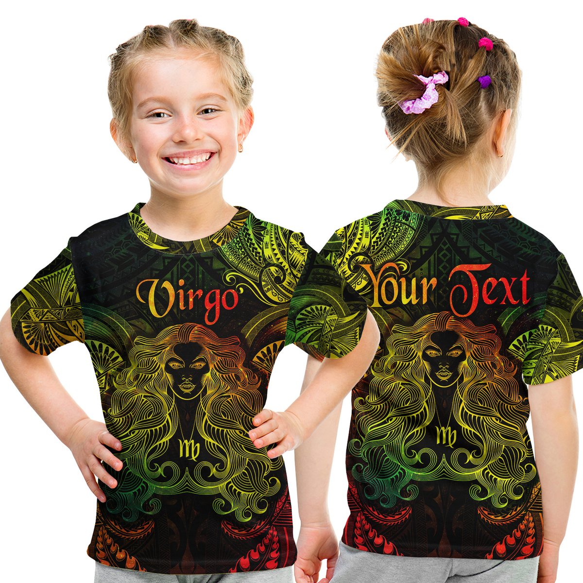 (Custom Personalised) Virgo Zodiac Polynesian T Shirt Kid Unique Style - Reggae LT8 Youth XL Size14 - Polynesian Pride