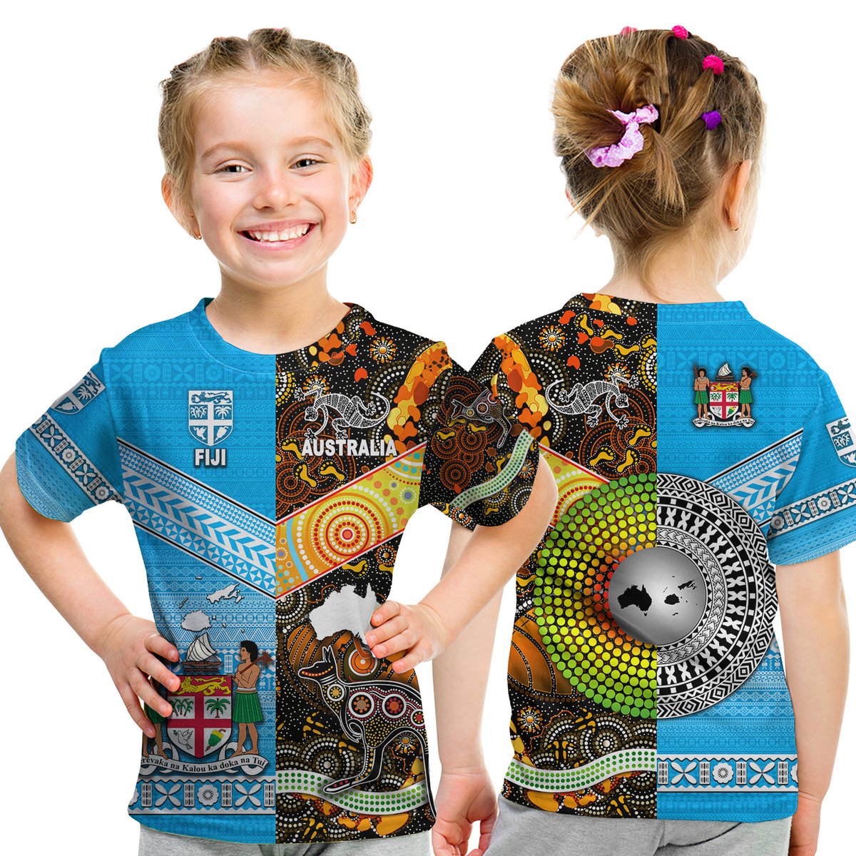 Australia Aboriginal And Fiji Tapa T Shirt Kid Together LT8 Youth XL Size14 - Polynesian Pride