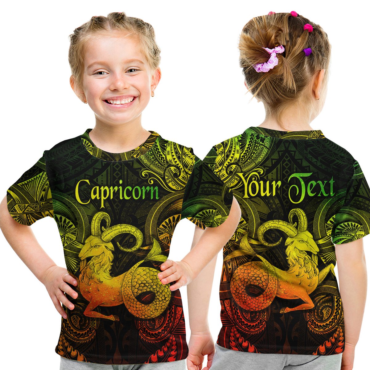 (Custom Personalised) Capricorn Zodiac Polynesian T Shirt Kid Unique Style - Reggae LT8 Youth XL Size14 - Polynesian Pride