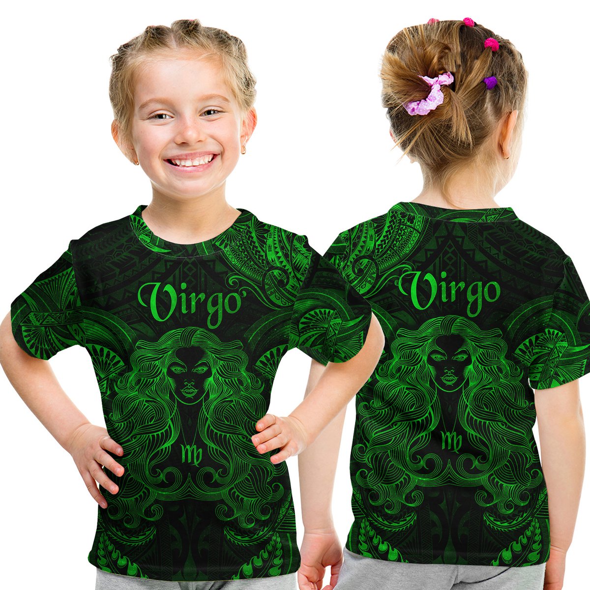 Virgo Zodiac Polynesian T Shirt Kid Unique Style - Green LT8 Youth XL Size14 - Polynesian Pride
