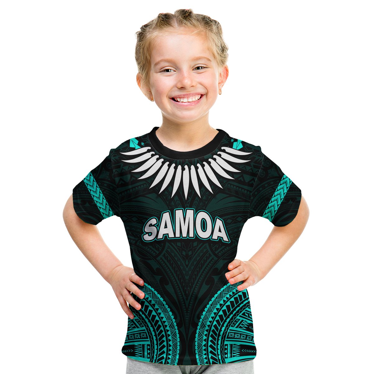 (Custom Personalised) Samoa Ula Nifo Tribal T Shirt KID Green Style LT6 Youth XL Size14 - Polynesian Pride
