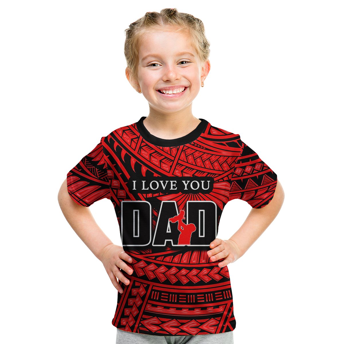 (Custom Personalised) Happy Fathers Day T Shirt KID Polynesian Patterns Red Style LT6 Youth XL Size14 - Polynesian Pride