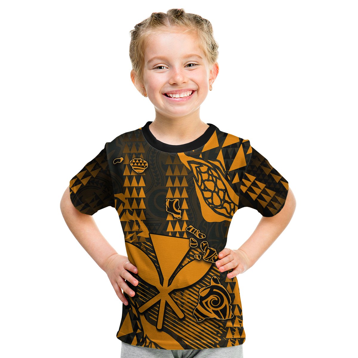 (Custom Personalised) Hawaii Kanaka Map T Shirt Kid Orange Style LT6 Youth XL Size14 - Polynesian Pride