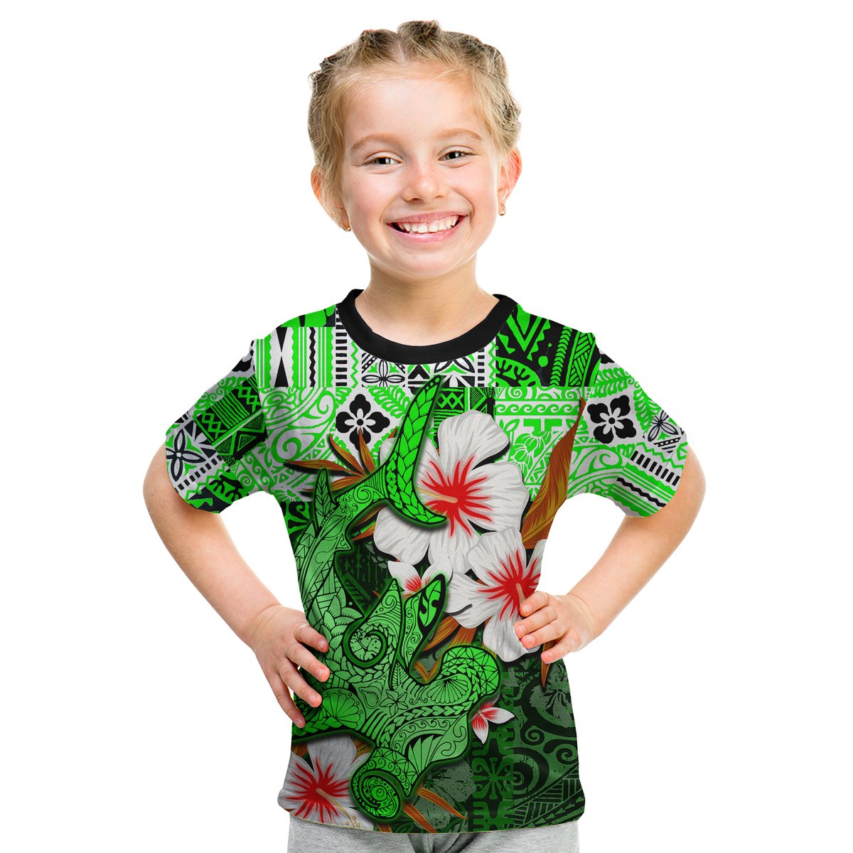 (Custom Personalised) Hammerhead Shark T Shirt Kid Hawaii Style Green LT6 Youth XL Size14 - Polynesian Pride